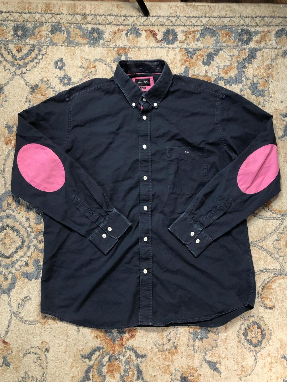 Eden Park Shirt Mens 2XL Blue Elbow Patch Long Sleeve Button Down Embroidered